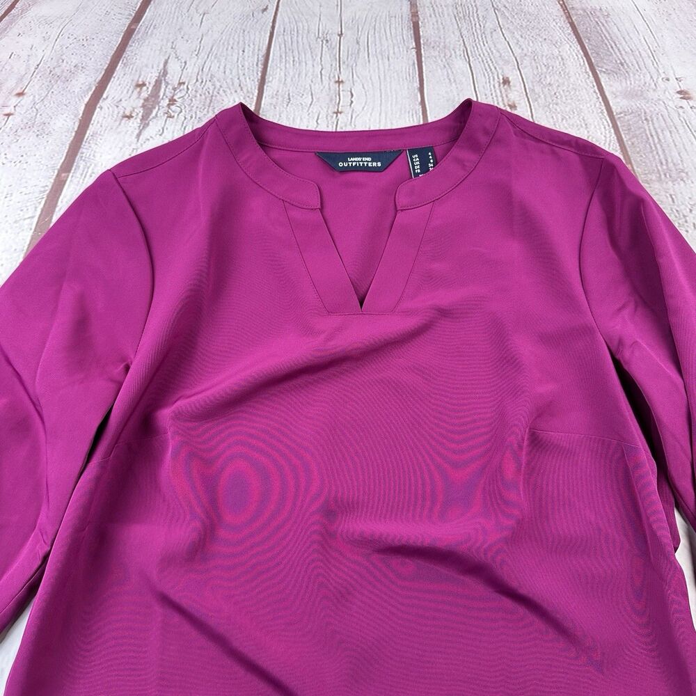 Lands' End Outfitters Magenta Split Neck Roll-Tab Sleeve Blouse Size 4